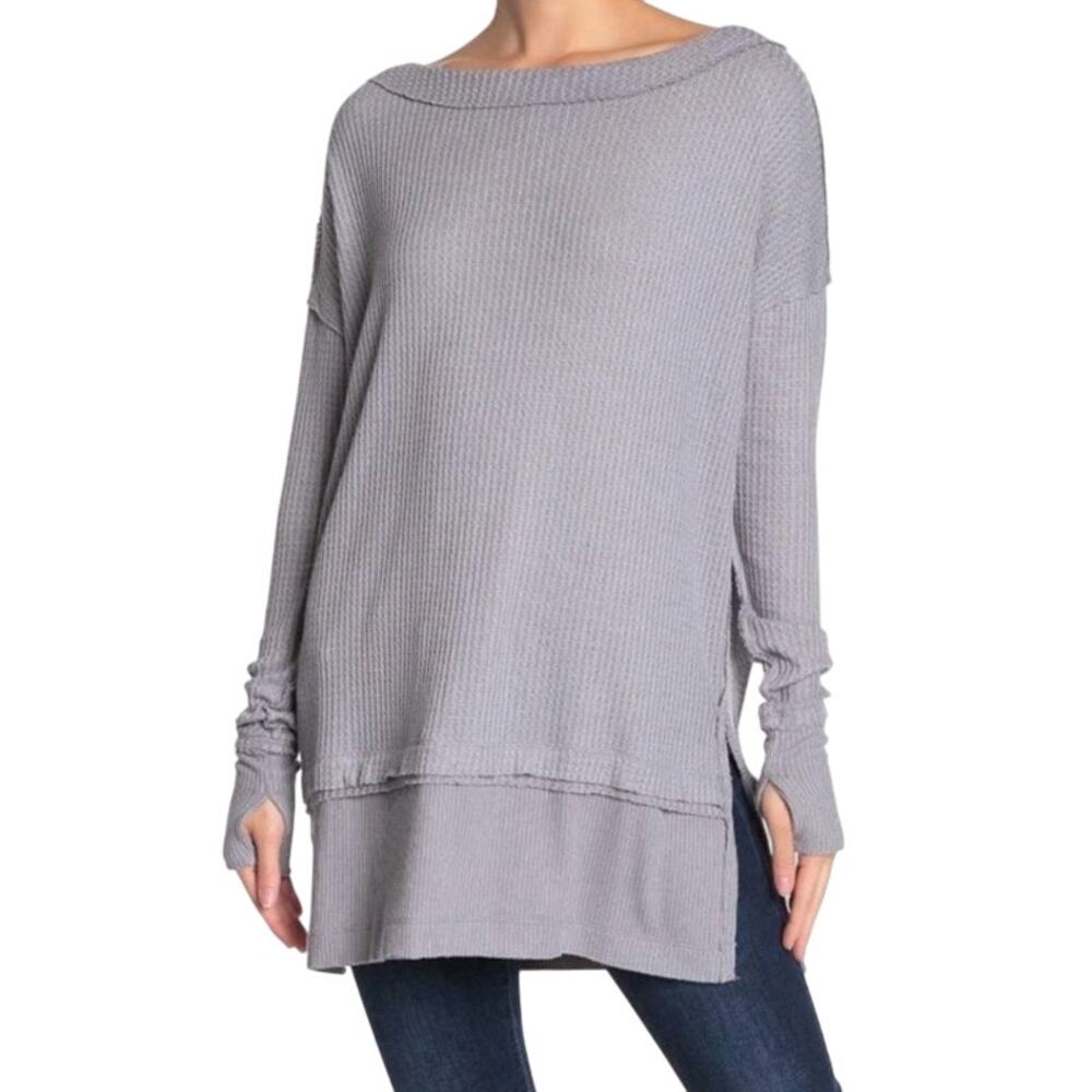 We The Free North Shore Thermal Tunic Top Free People Storm Gray Oversized XS‎
